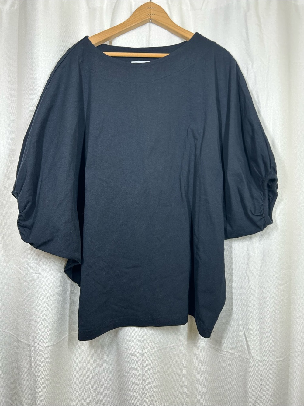 Bryn Walker Oversized Black Top Shirt 100% Cotton Balloon Sleeves Sz XXS